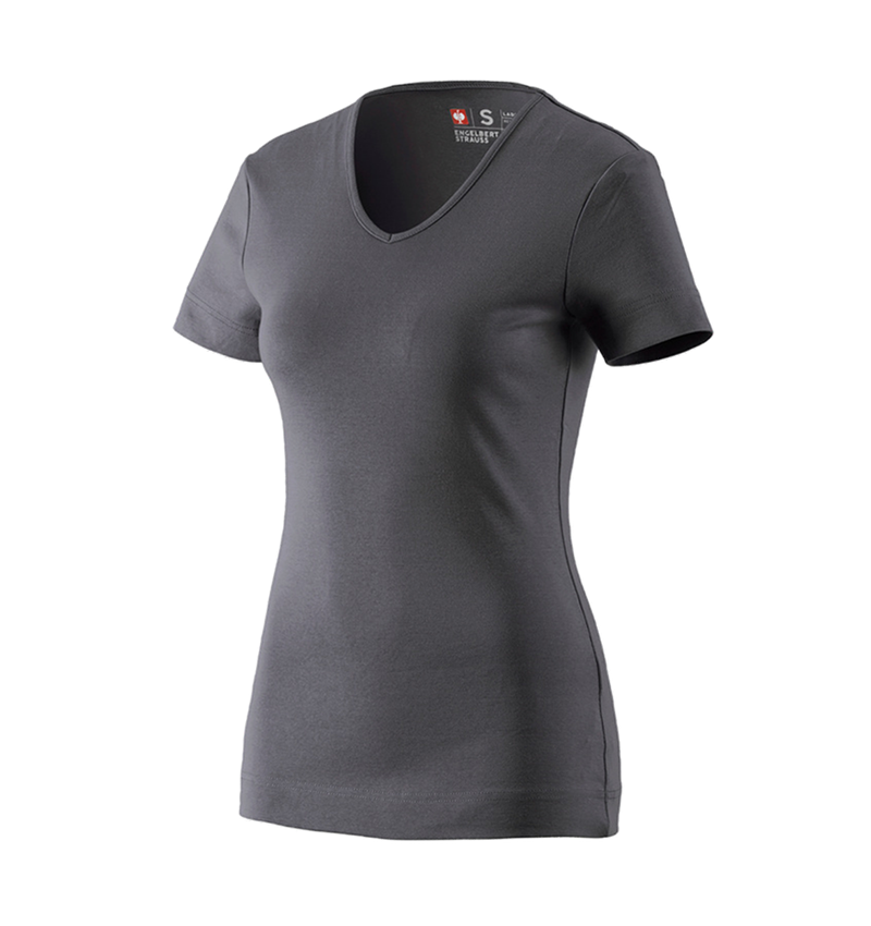 Shirts & Co.: e.s. T-Shirt cotton V-Neck, Damen + anthrazit 1