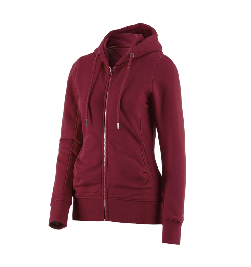 Hauts: e.s. Hoody sweat zippé poly cotton, femmes + bordeaux