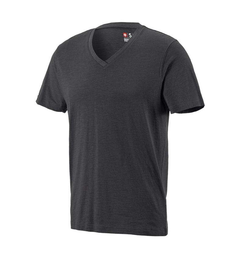 Shirts & Co.: e.s. T-Shirt cotton slub V-Neck + graphit