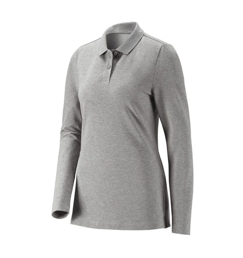 Shirts, Pullover & more: e.s. Pique-Polo longsleeve cotton stretch,ladies' + grey melange