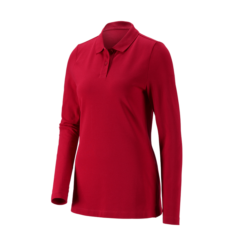 Shirts & Co.: e.s. Piqué-Polo Longsleeve cotton stretch,Damen + feuerrot 1