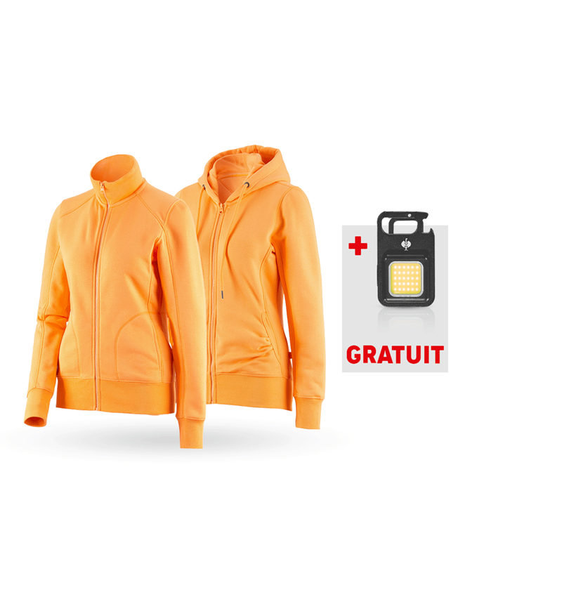 Vêtements: KIT : Veste sweat+Hoody sweat zippé poly cotton,f. + orange clair