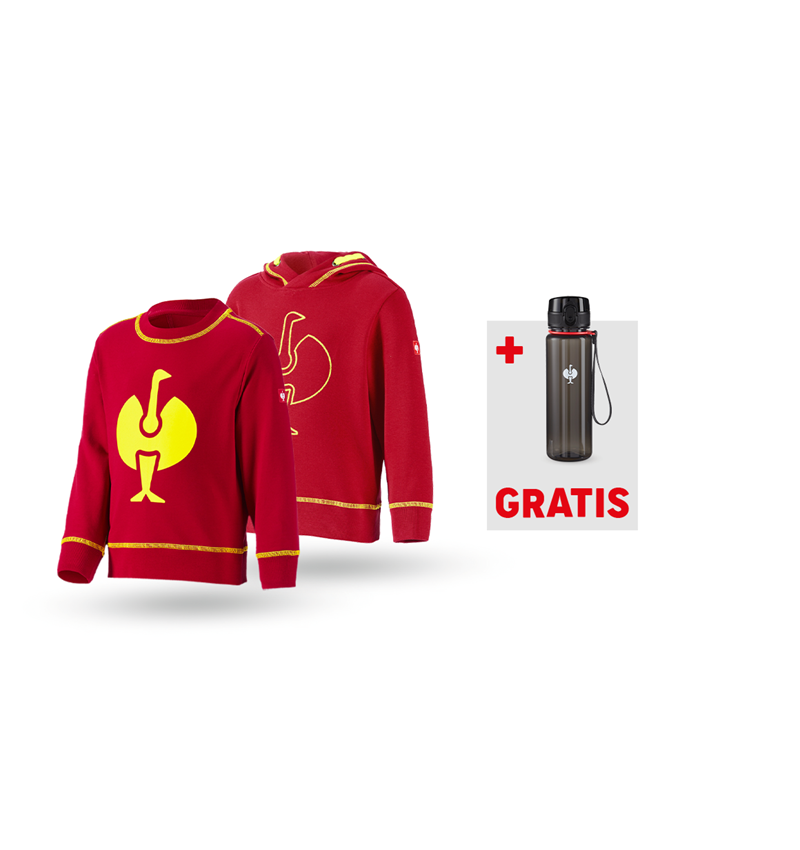Bekleidung: SET: Hoody + Sweatshirt e.s.motion 2020, Kinder + feuerrot/warngelb