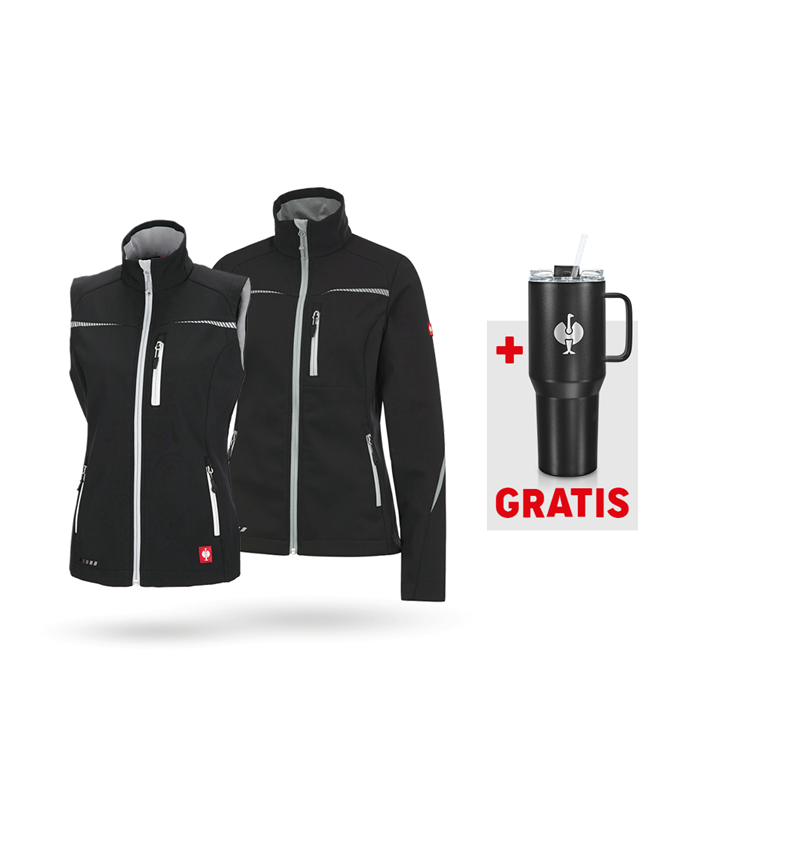 Bekleidung: SET: Softshelljacke + Weste e.s.motion 2020, Damen + schwarz/platin