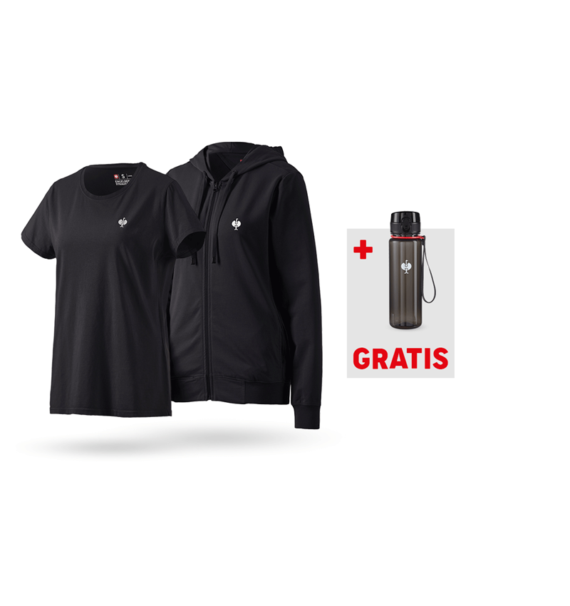 Bekleidung: SET:Kapuzensweatjacke+T-Shirt e.s.motion ten,Damen + oxidschwarz vintage