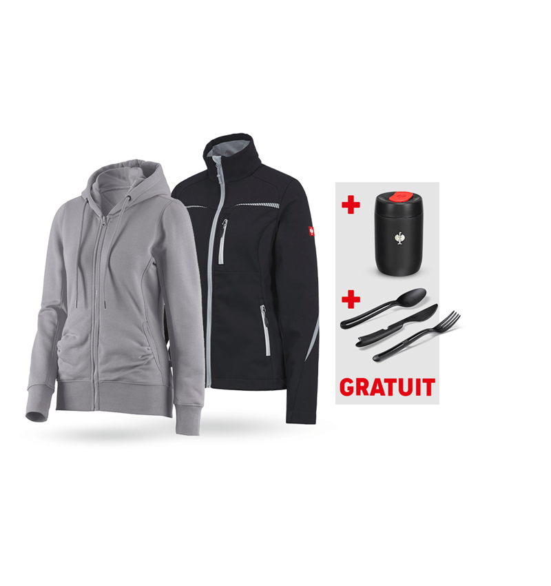 Hauts: KIT : Veste Softshell + Hoody sweat zippé, femmes + noir/platine