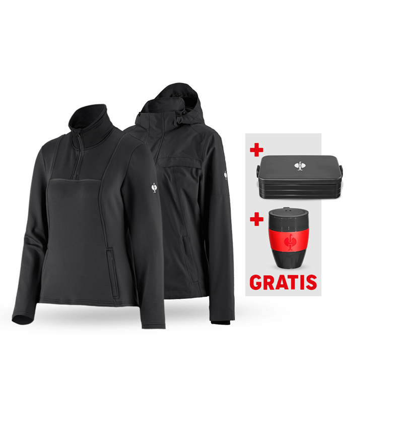 Bekleidung: SET: Regenjacke + Funkt. Troyer e.s.concrete, Da. + schwarz