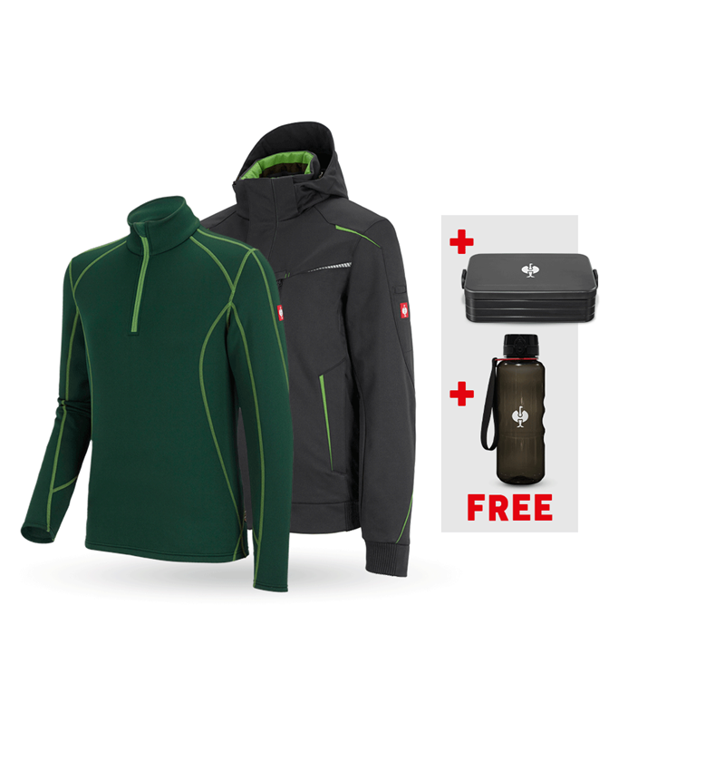 Clothing: SET:Winter softshell jacket+troyer e.s.motion 2020 + black/seagreen