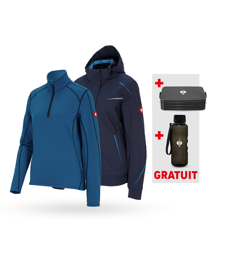 Vêtements: KIT : Veste softsh.hiver e.s.motion 2020+pull, fe. + bleu foncé/atoll