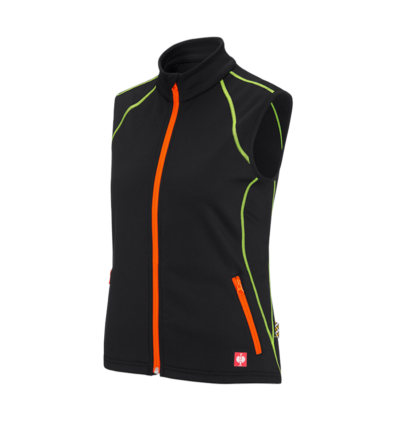 Work Body Warmer: Funct. bodyw. thermo stretch e.s.motion 2020,lad. + black/high-vis yellow/high-vis orange 2