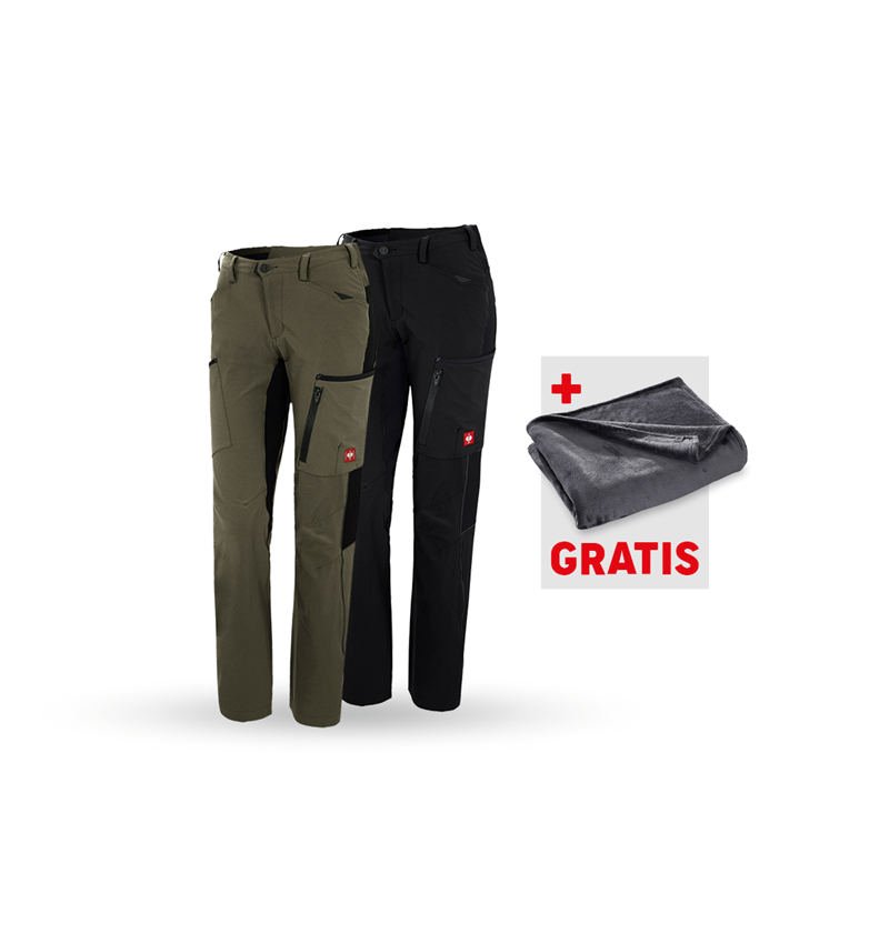 Bekleidung: SET: 2x Cargohose e.s.vision stretch, Damen + moos/schwarz