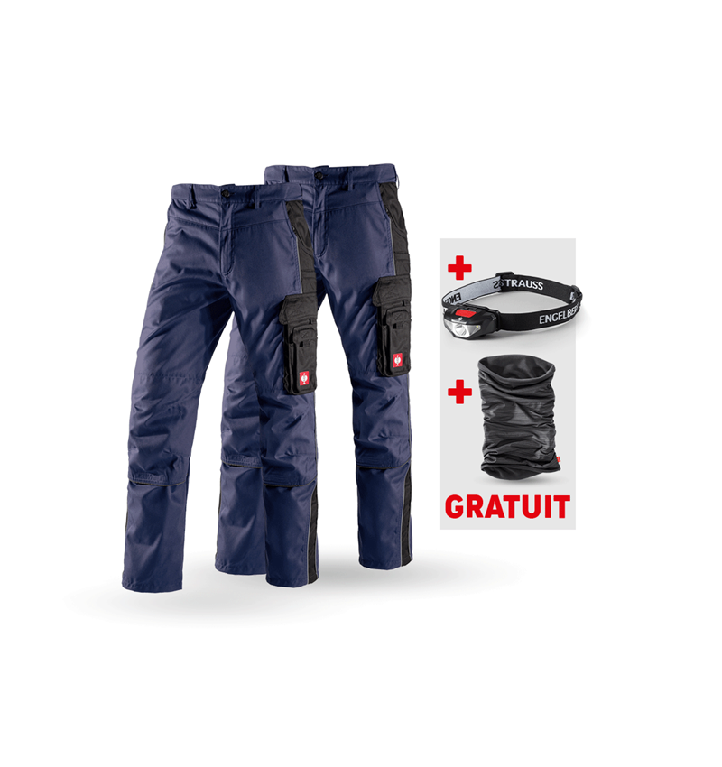 Vêtements: KIT : 2x Pantalon à taille élastique e.s.active + bleu foncé/noir