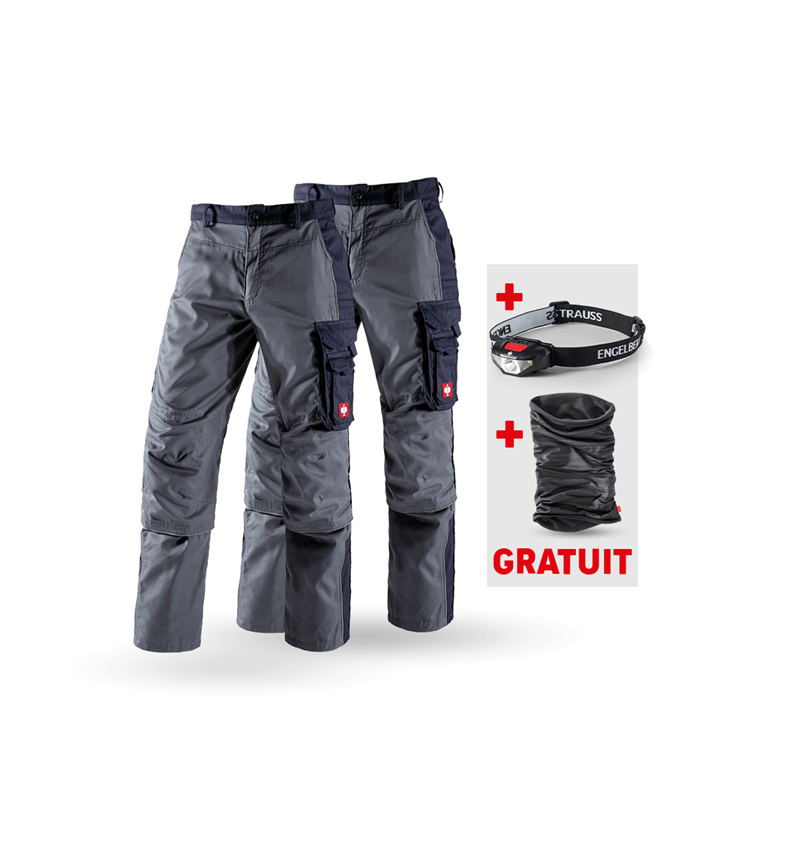 Vêtements: KIT : 2x Pantalon à taille élastique e.s.active + gris/bleu foncé