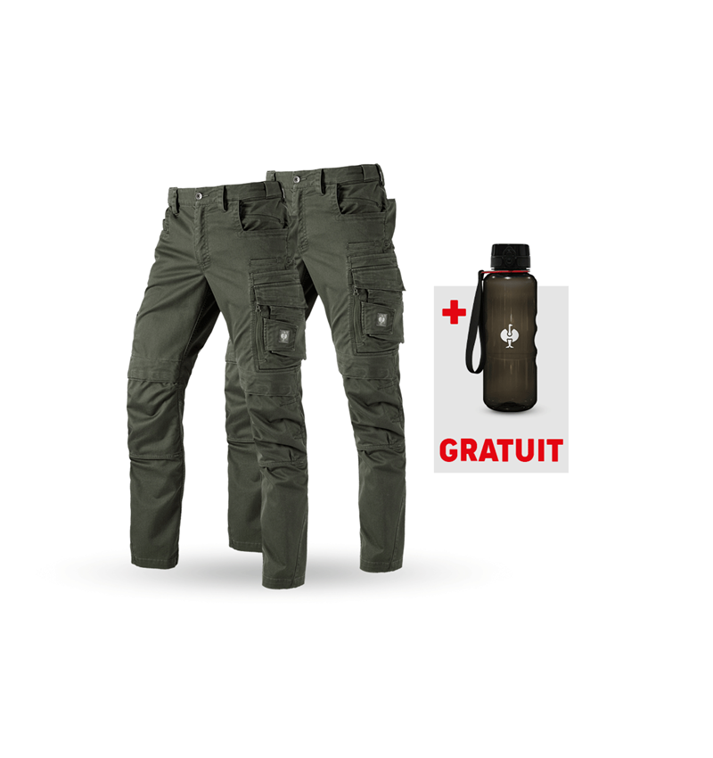 Cadeaux plus grands: KIT : 2x Pantalon à taille élas. e.s.motion ten + vert camouflage