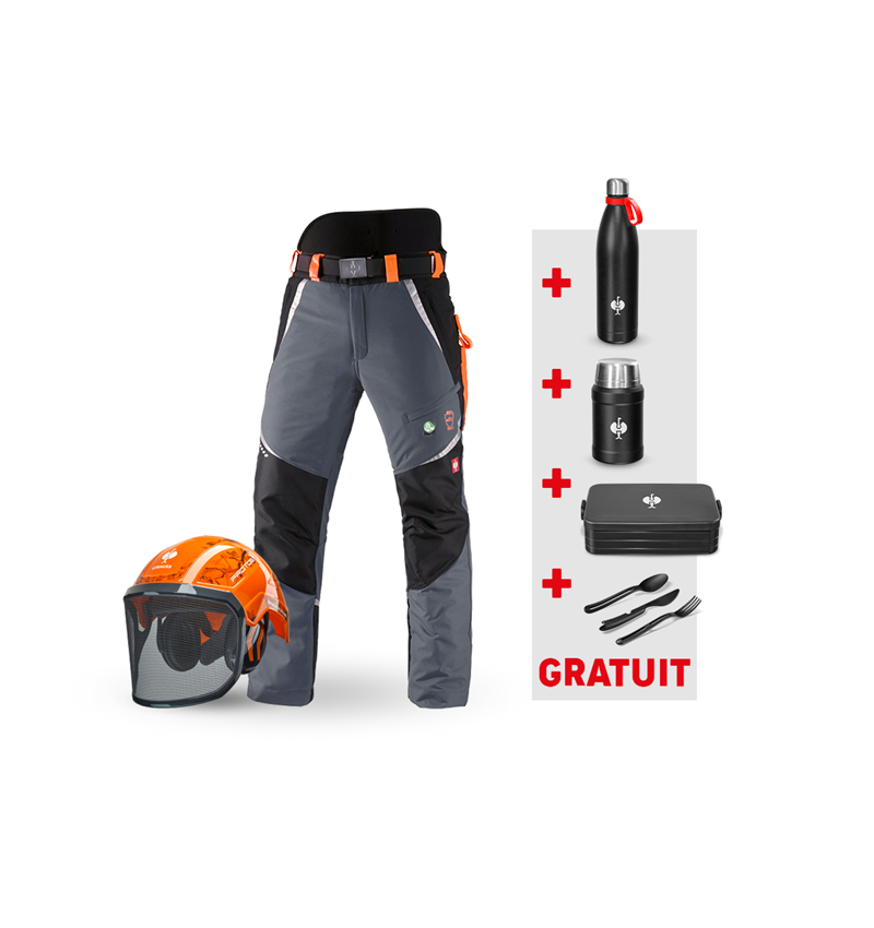 Vêtements: KIT : Pantalon e.s. anti-coupe KWF + casque + gris/orange fluo