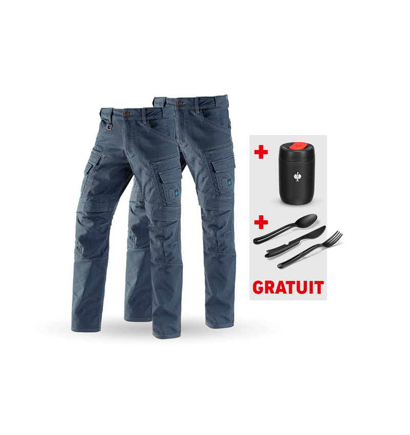 Vêtements: KIT : 2x Pantalon cargo de travail e.s.vintage + bleu arctique