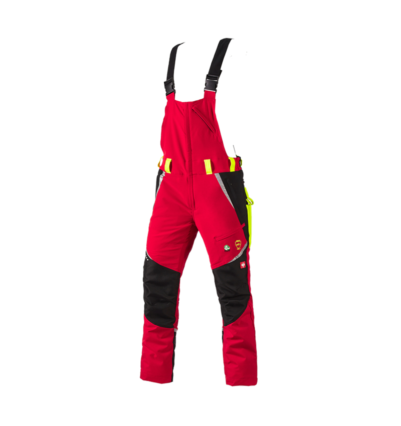 Pantalons de travail: e.s. Salopette de forestier anticoupure, KWF + rouge/jaune fluo 2