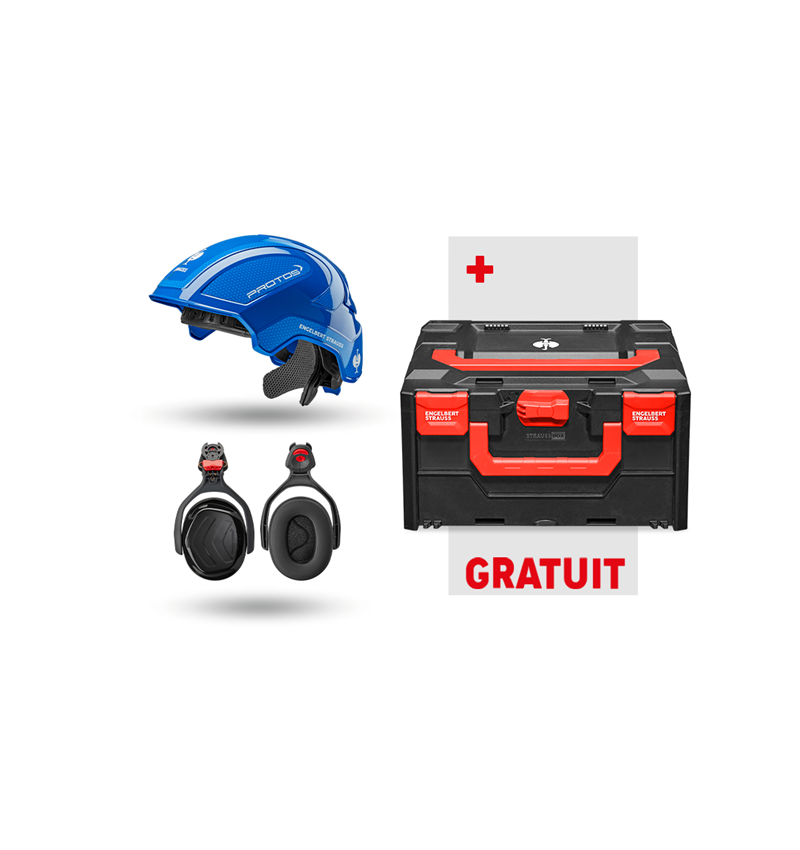 Outils: Kit sécu. travail Protos + GRATUIT STRAUSSbox 215 + bleu/bleu gentiane