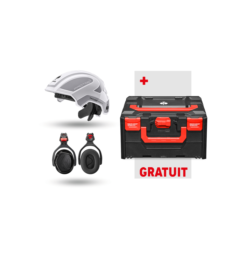 Sécurité au travail: Kit sécu. travail Protos + GRATUIT STRAUSSbox 215 + blanc/platine