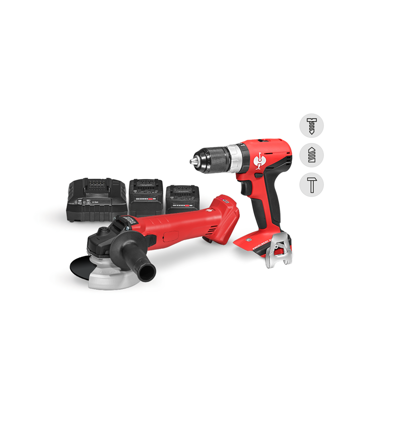 Tools: 18 V cordless angle grinder + drill screwdriver L