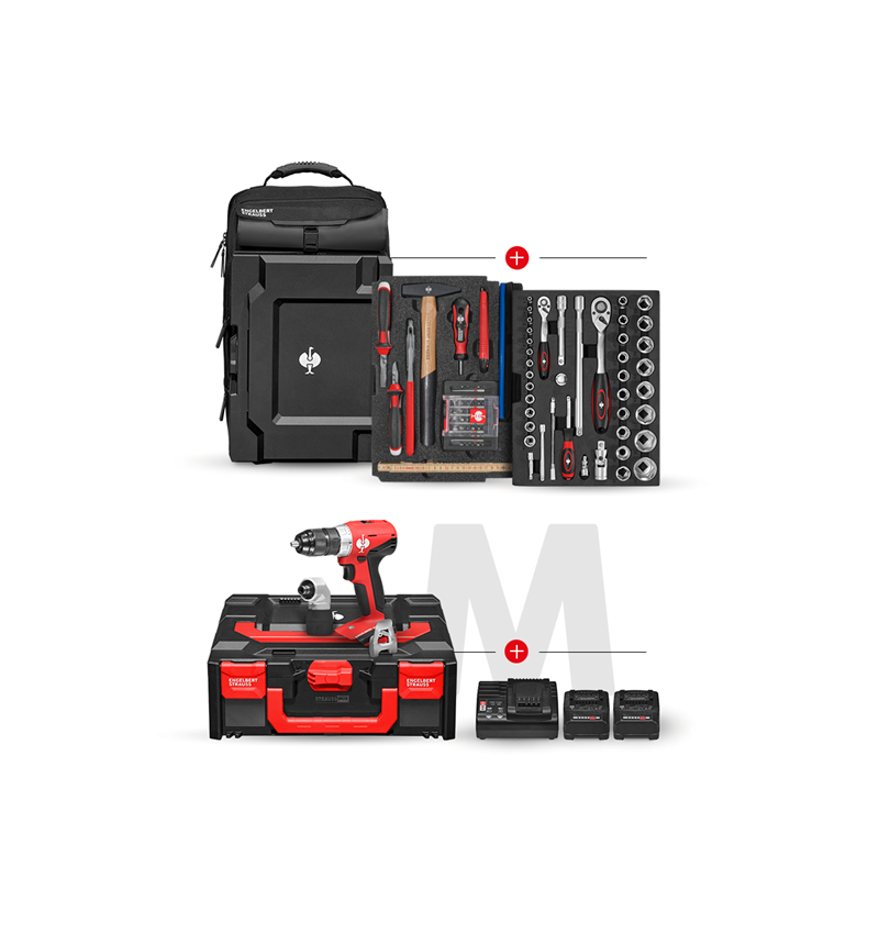 STRAUSSbox System: STRAUSSbox Rucksack Set+18,0 V Multi Bohrschrauber + schwarz