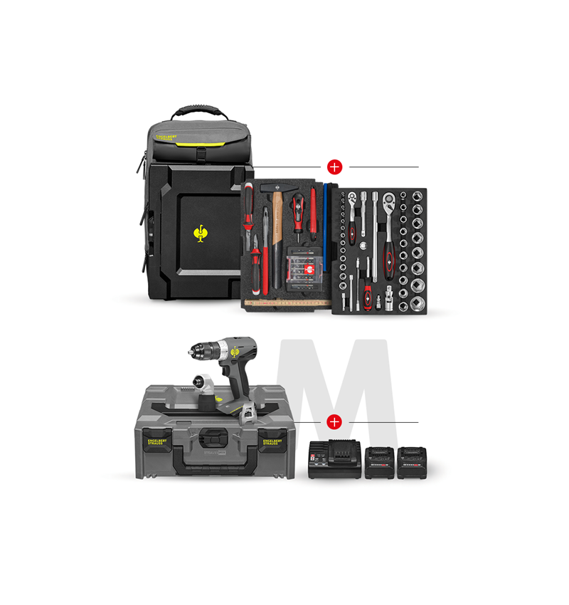 Elektrowerkzeuge: STRAUSSbox Rucksack Set+18,0 V Multi Bohrschrauber + basaltgrau/acidgelb