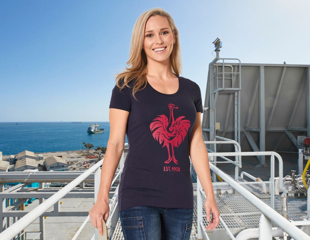 Shirts & Co.: e.s. T-Shirt 1908, Damen + dunkelblau/beere