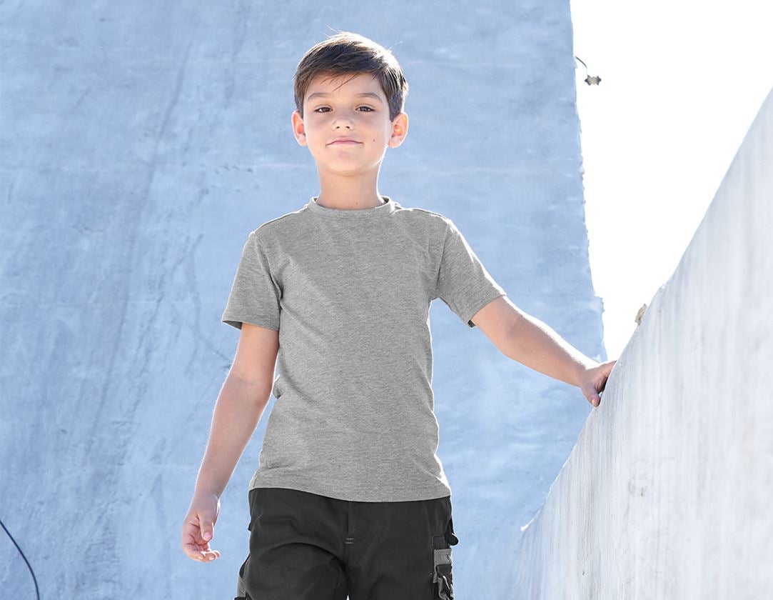 Hauts: e.s. T-shirt cotton stretch, enfants + gris mélange