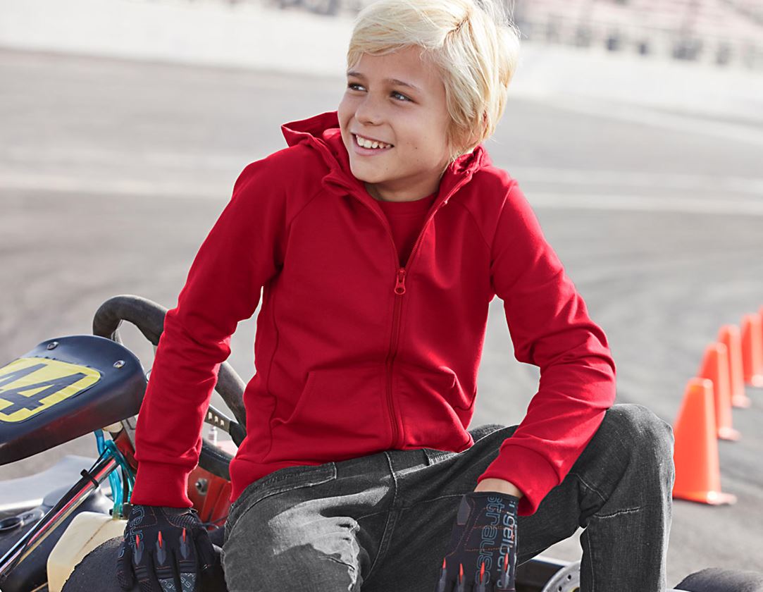 Hauts: e.s. Veste à capuche en coton stretch, enfants + rouge vif