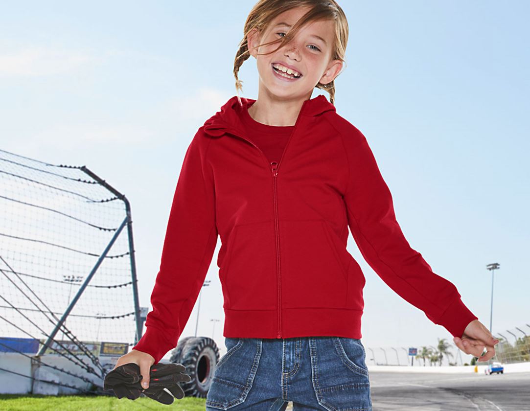 Hauts: e.s. Veste à capuche en coton stretch, enfants + rouge vif 3
