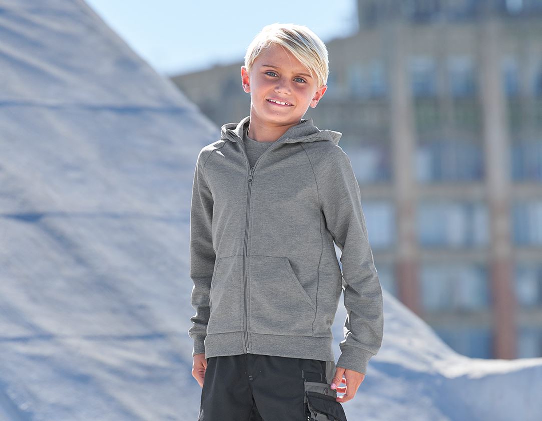 Hauts: e.s. Veste à capuche en coton stretch, enfants + gris mélange