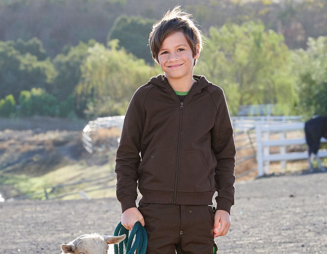 Hauts: e.s. Veste à capuche en coton stretch, enfants + marron