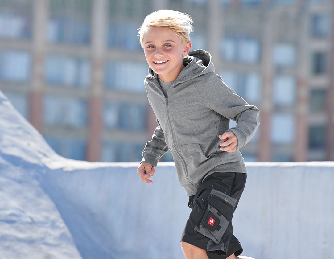 Hauts: e.s. Veste à capuche en coton stretch, enfants + gris mélange 1