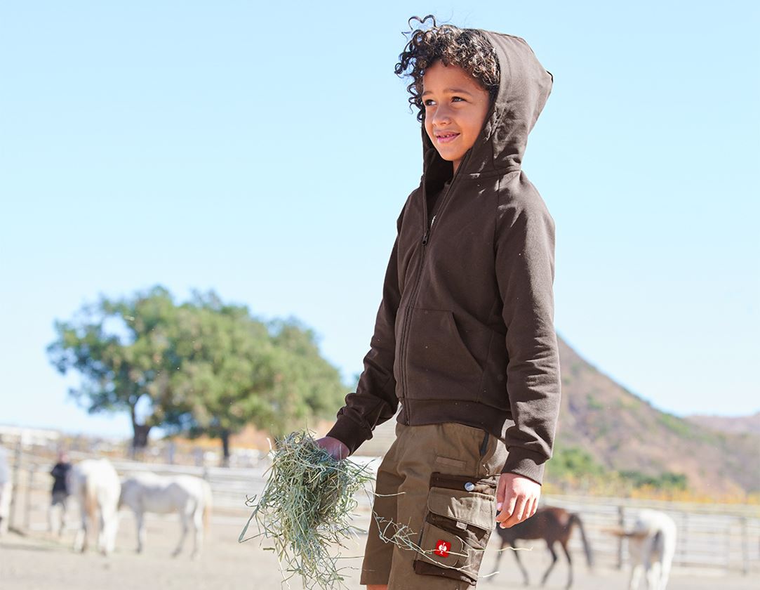 Hauts: e.s. Veste à capuche en coton stretch, enfants + marron 1