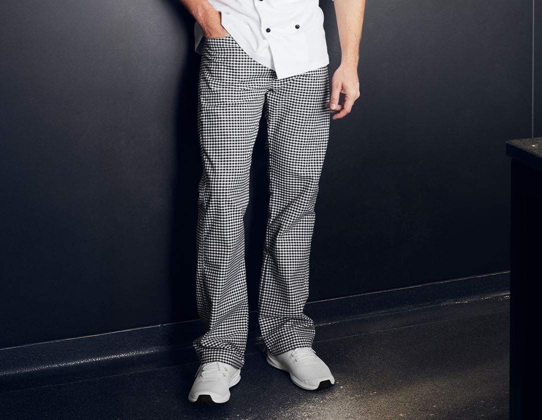 Work Trousers: Stretch Unisex Chefs Trousers + black/white