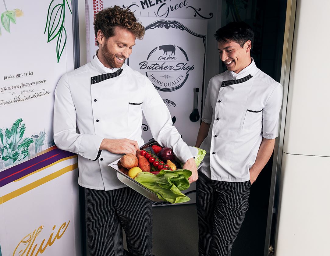 Hauts: Veste de cuisinier Elegance, manches longues + blanc/noir 1