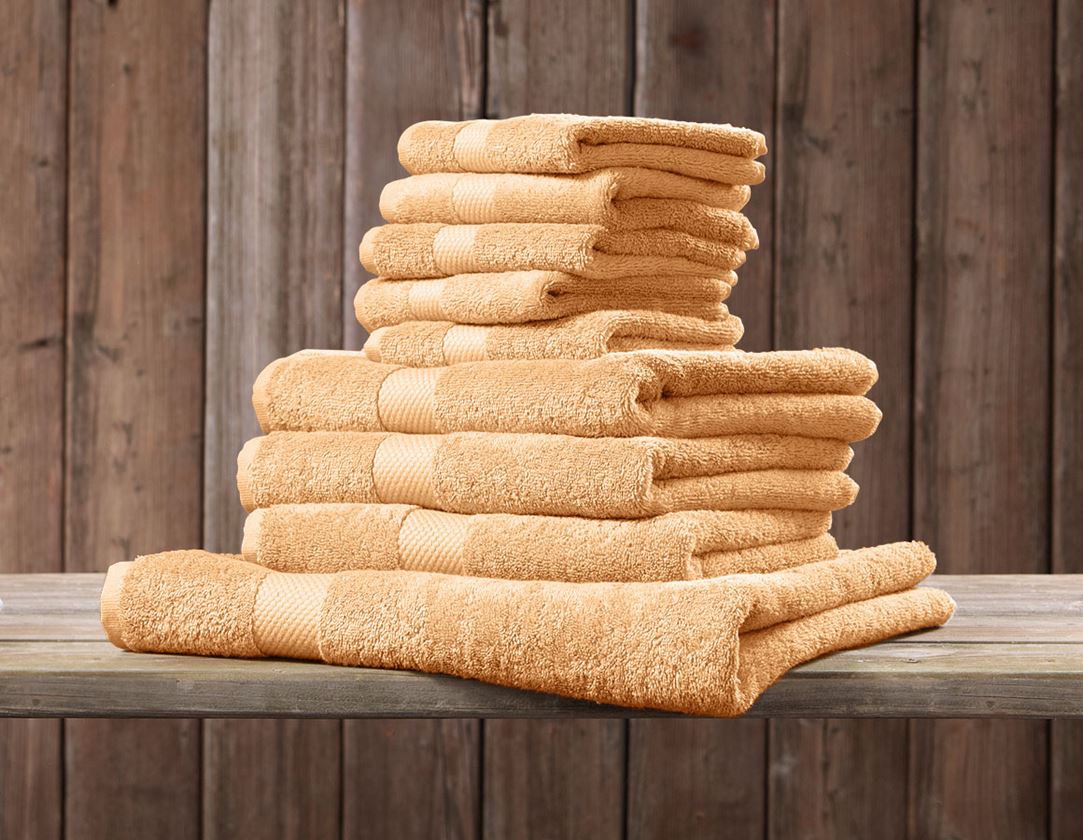 Tücher: Frottier-Handtuch Premium 3er Pack + apricot