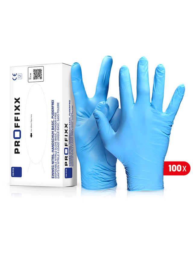 Beschichtet: Einweg Nitril-Handschuhe Basic, puderfrei + blau