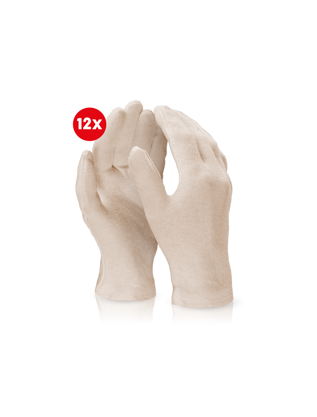 Textile: Cotton fourchette gloves, natural,pack of 12 + white