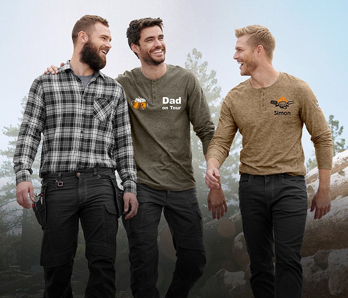 Karohemd e.s.vintage, Herren, Longsleeve e.s.vintage, Herren – Schriftzug „Dad on Tour“, Longsleeve e.s.vintage, Herren – Schriftzug „Simon“