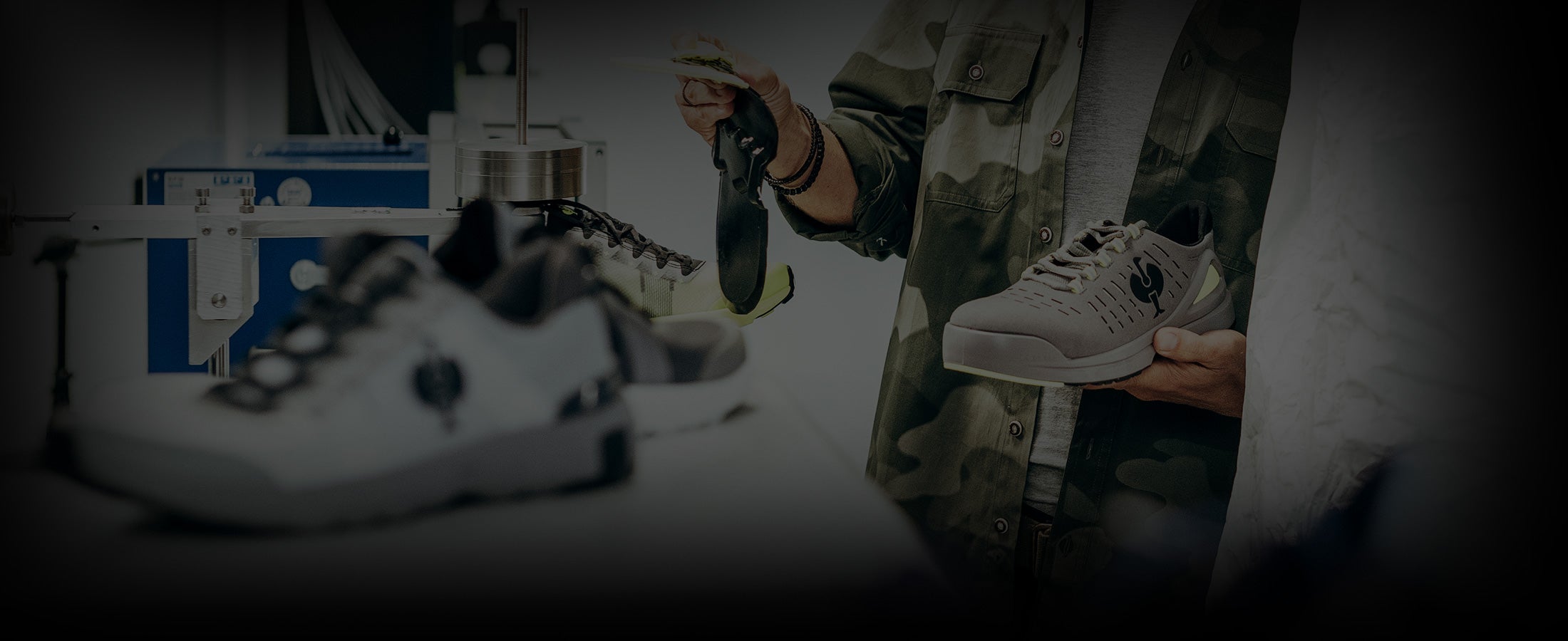 Man in footwear test lab