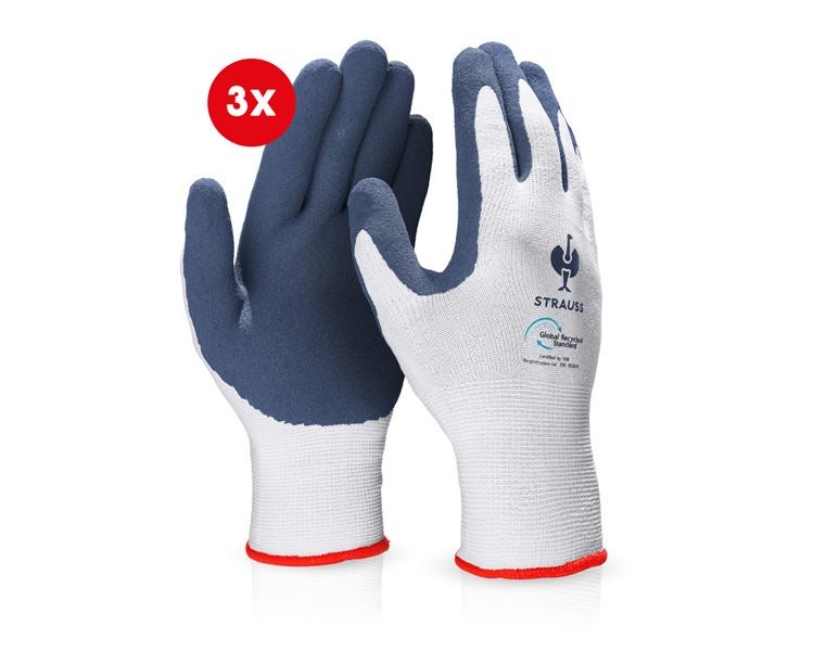 Main view, Latex, e.s. Latex foam gloves recycled, 3 pairs, blue/white