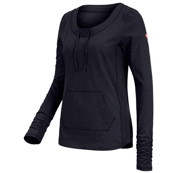 Hovedvisning, T-Shirts, Pullover & Skjorter, e.s. Longsleeve cotton slub, damer, mørkeblå