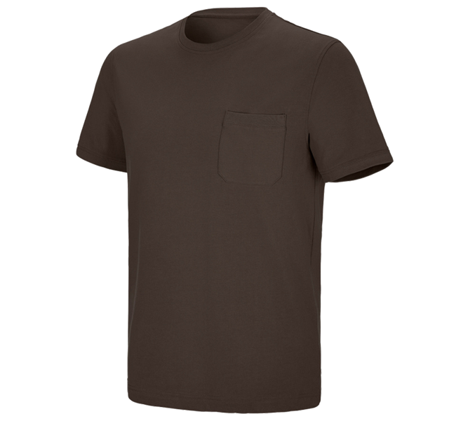Main view, Topics, e.s. T-shirt cotton stretch Pocket, chestnut