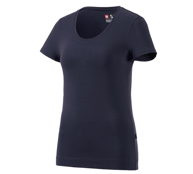 Main view, Topics, e.s. T-shirt cotton stretch, ladies', navy