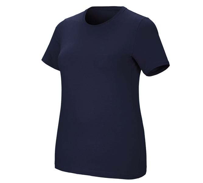 Hovedvisning, T-Shirts, Pullover & Skjorter, e.s. T-shirt cotton stretch, damer, plus fit, mørkeblå