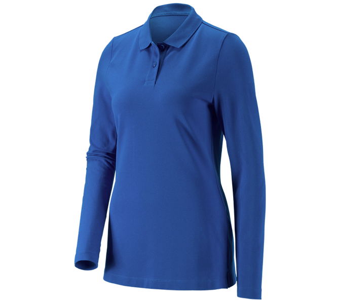 Main view, Search, e.s. Pique-Polo longsleeve cotton stretch,ladies', gentianblue