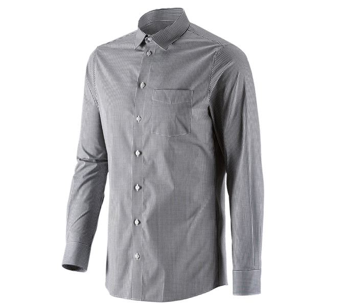 Hovedvisning, Basics, e.s. Business skjorte cotton stretch, slim fit, sort ternet