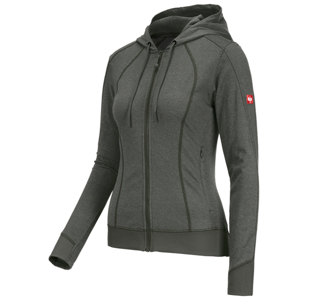 Main view, Clothing, e.s. Functional hooded jacket stripe, ladies', thyme