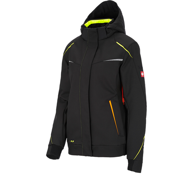 Main view, Work Jackets, Winter softshell jacket e.s.motion 2020, ladies', black/high-vis yellow/high-vis orange